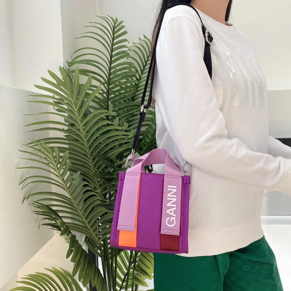 GANNI Purple Pink RECYCLED TECH Mini Tote Crossbody Handbag Bag